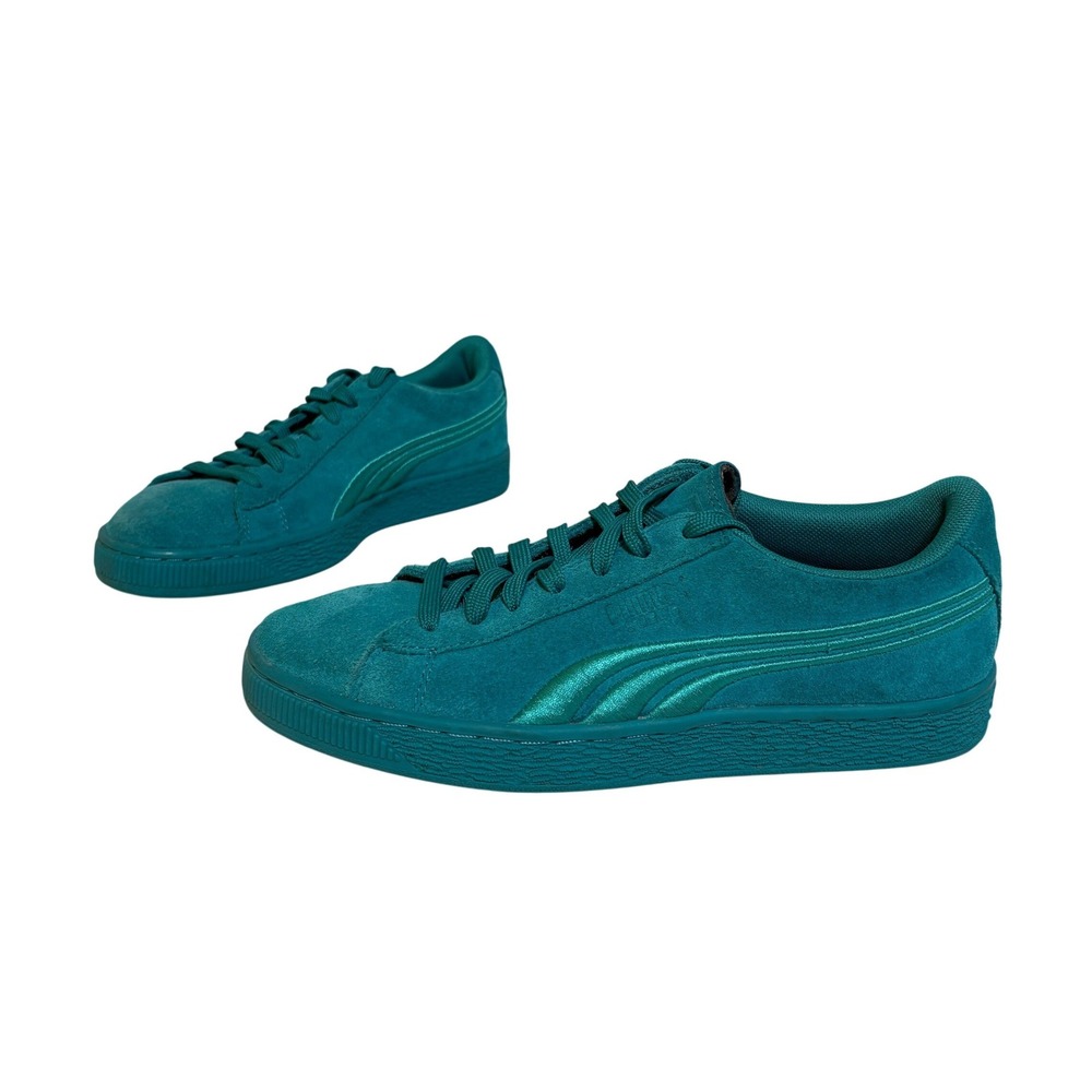 Puma Women Low Top Suede Sneakers 6.5 Teal Monochromatic Skater Urban Streetwear